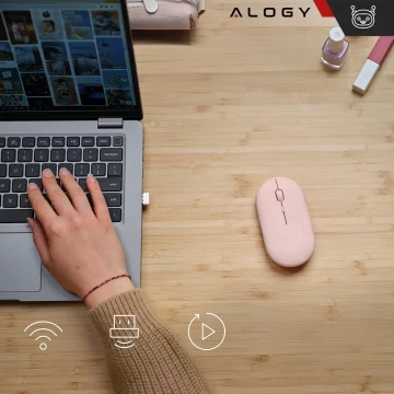 Alogy Wireless Mouse Ergonomic Small Mouse for Laptop PC Bluetooth 2.4GHz Silent Pink
