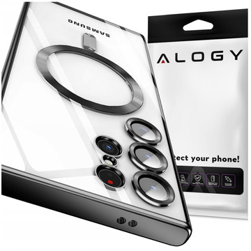 Hülle für Samsung Galaxy S24 Ultra Mag Safe Glamour Case Ringgehäuse Kameraschutz Alogy Schwarz Transparent
