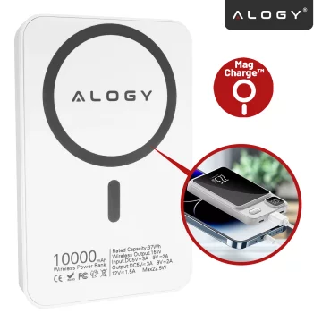 PowerBank Bezprzewodowy 10000mAh z Technologią MagSafe, Szybkie Ładowanie 22.5W PD20W, Kompaktowy i Magnetyczny, Alogy MagCharge™ – Biały