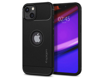 Spigen Rugged Armor case for Apple iPhone 13 Matte Black Glass