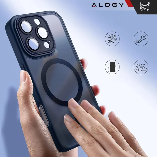 3-in-1 Hybrid-Glashüllen-Set für Apple iPhone 16 Pro: Schutzhülle mit Hybrid-MagSafe-Funktion und Linsenschutz, 2x Displayschutzfolie aus gehärtetem Glas, Alogy 3-in-1 Hüllen-Set, Marineblau