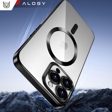 Pouzdro MagSafe pro iPhone 15 Pro Glamour Luxury Slim Ring Alogy Black Transparent