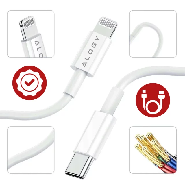 Alogy wall charger fast USB-C PD 20W Lightning cable 1m White