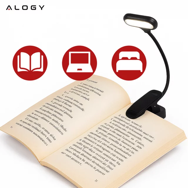 Alogy LED Clip Desk Lamp Cordless Rechargeable Reading Black