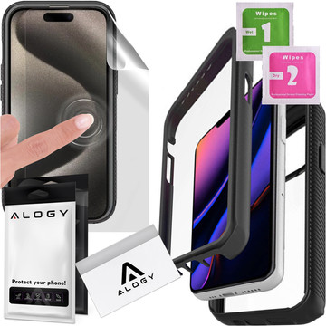 Pouzdro pro iPhone 15 Pro Max obrněný kryt hydrogelová fólie Case Defense 360 Pro Alogy černý