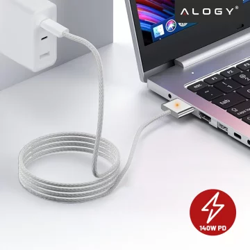 Kabel zasilający USB-C do MagSafe 3 – szybkie ładowanie 140W, przewód 2 m, do Apple MacBook, wytrzymały i bezpieczny – Alogy PowerLink™ Biały