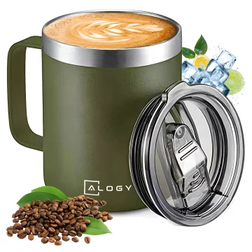Thermal mug 420 ml with handle and lid for coffee, tea, steel, cold and hot drinks Alogy Green