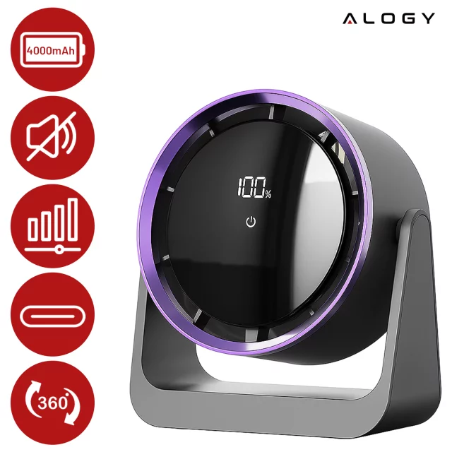 Stolní ventilátor stojící ventilátor malé oběhové čerpadlo s klipem bezdrátové ruční 500mAh USB-C Alogy White