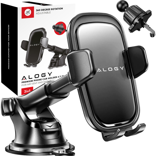 Car phone holder, window, grille, cockpit, dashboard, car, car, for 7" phone Alogy 3in1 Black