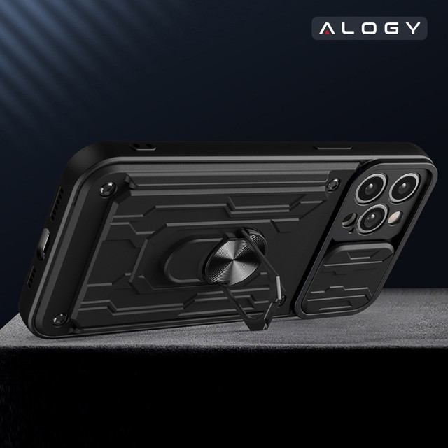 Pouzdro Alogy Camshield Stand Ring Wallet Case s krytem fotoaparátu a slotem pro kartu pro Apple iPhone 14 Pro Black