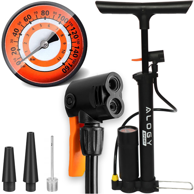 Alogy Bike Pump 160psi with pressure gauge and handle, manual, Black