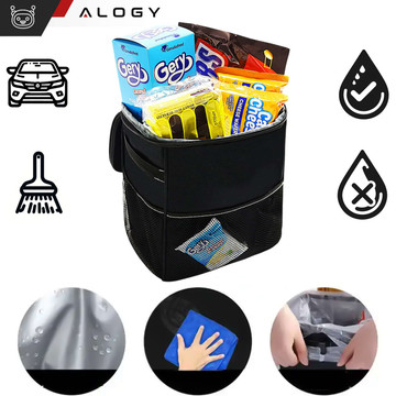 Auto-Mülleimer-Organizer, Mini-Mülleimer für Kopfstütze, Autositz für Auto, Schwarz, 8 l, Thermotasche Alogy