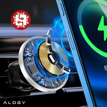 2-in-1 car holder with Alogy Airvent MagSafe QI Charger for MagSafe 15W inductive charger Black