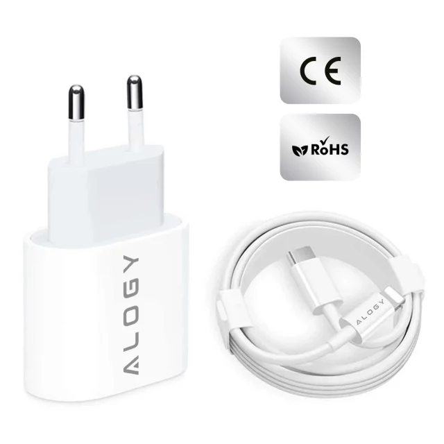 Alogy wall charger fast USB-C PD 20W Lightning cable 1m White