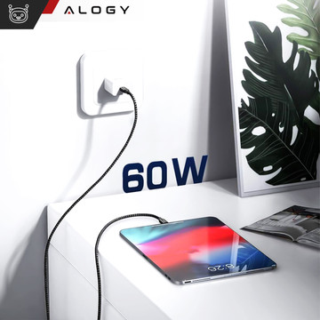 USB-C Type C cable strong fast 60W PD 2M for iPhone 15/Pro/Max nylon cable Alogy Black