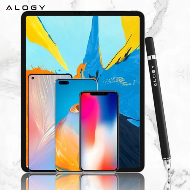 Alogy 2-in-1 capacitive touch stylus for phone tablet screen with pen Black