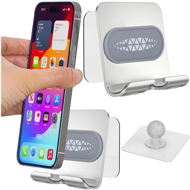 Nástěnný držák na telefon tablet 4-12" háček na věšák hliníkový háček na nástěnné zrcadlo Alogy Silver