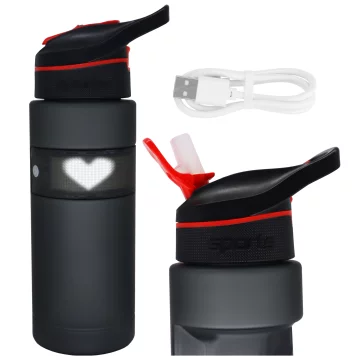 Alogy FitBottle™ 800ml Smart-Trinkflasche mit LED-Display, Bluetooth-Verbindung, Strohhalm, Motivationsfunktion, wiederverwendbar – Schwarz