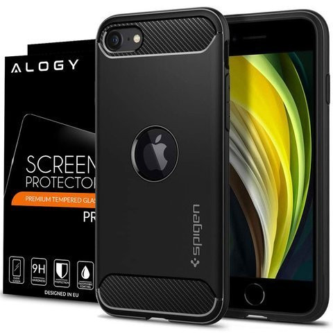 Pouzdro Spigen Rugged Armor pro Apple iPhone SE 2022/2020 Matte Black Alogy sklo