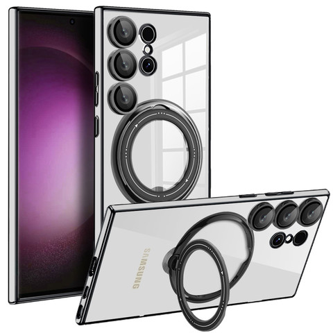 Case for Samsung Galaxy S24 Ultra Magnetic Case Ring Mag Safe Clear Magnet Holder Alogy Black transparent
