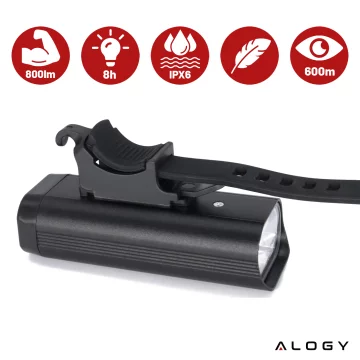 LED-Fahrradfrontlicht, superhell, 8 Stunden Leuchtdauer, 800 Lumen, 1800 mAh, wasserdicht, schwarz