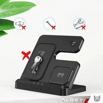 Kabelloses induktives Ladegerät Qi QC 3.0 3in1 Fast für Apple iPhone Airpods Watch Ladestation 15W schwarz