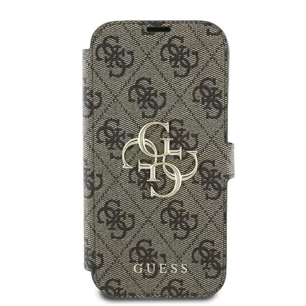 Guess 4G Metal Logo Book Case do iPhone 16 Pro Max – Brown