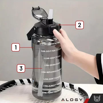 Große Flasche, Trinkflasche Alogy MotivHydro Motivational Messbecher 2l 2000ml Schwarz