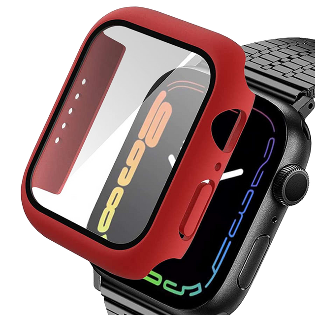Alogy 2in1 Gehäuse Overlay Glas für Apple Watch 7 41mm Rot