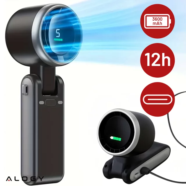 Schreibtischventilator, Standventilator, kleiner Umwälzventilator mit Clip, kabelloser Handventilator, 500 mAh, USB-C, Alogy White