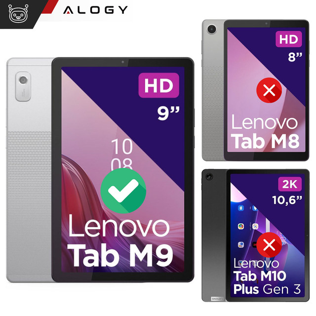 Lenovo Tab M9 2023 9" Tablet-Hülle TB310XU TB310FU Hülle Alogy Book Cover Schwarzes Glas