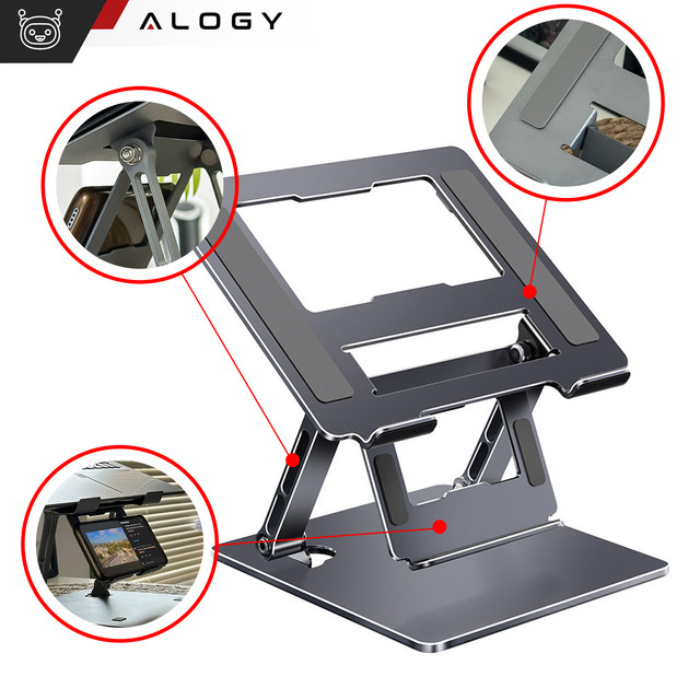 Laptop holder 17" Macbook tablet phone stand 2in1 stand foldable adjustable aluminum for desk Alogy Graphite