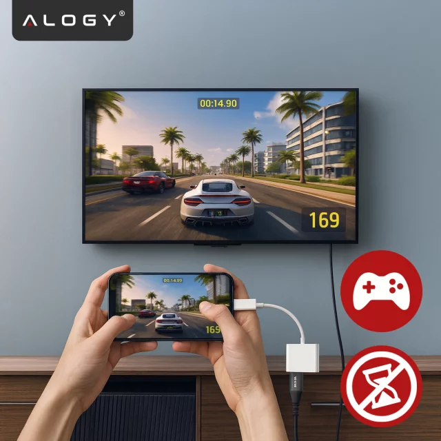 Przejściówka Lightning do HDMI i Lightning – adapter Full HD 60 Hz, łatwe podłączenie iPhone / iPad do TV lub projektora, Plug & Play – Alogy LightningHD™ Biały