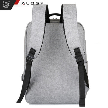 Backpack laptop bag 15.6" large waterproof with USB port Unisex 44x34x13cm for plane Alogy Backpack Gray