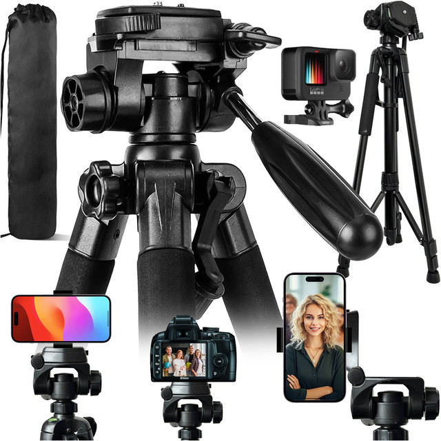 Fotografování ze stativu Stativ Univerzální stojan na fotoaparát 1/4 držák na telefon s fotoaparátem 170 cm Alogy Black