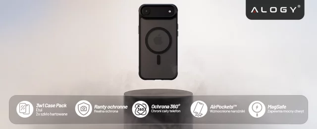 Alogy 3-in-1 Case Pack™ – Schwarze MagSafe Hybrid-Hülle mit 2 Displayschutzfolien aus gehärtetem Glas für Apple iPhone 17 Air