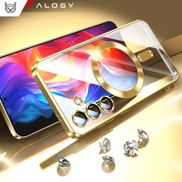 Case for Samsung Galaxy S24 Plus Mag Safe Glamor Case Ring Housing Camera Protection Alogy Gold Transparent