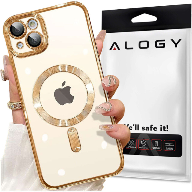Pouzdro MagSafe pro iPhone 15 Glamour Luxury Slim Ring Cover Alogy Gold Transparent