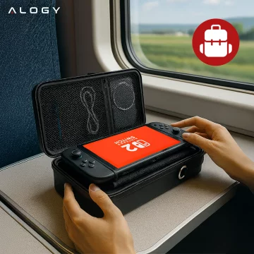 Nintendo Switch 2 2025 Case Protective Bag Large Hard EVA Case, Case, Waterproof, Lightweight, with Handles Alogy HardFoamBag™ - Black 2X TEMPERED GLASS