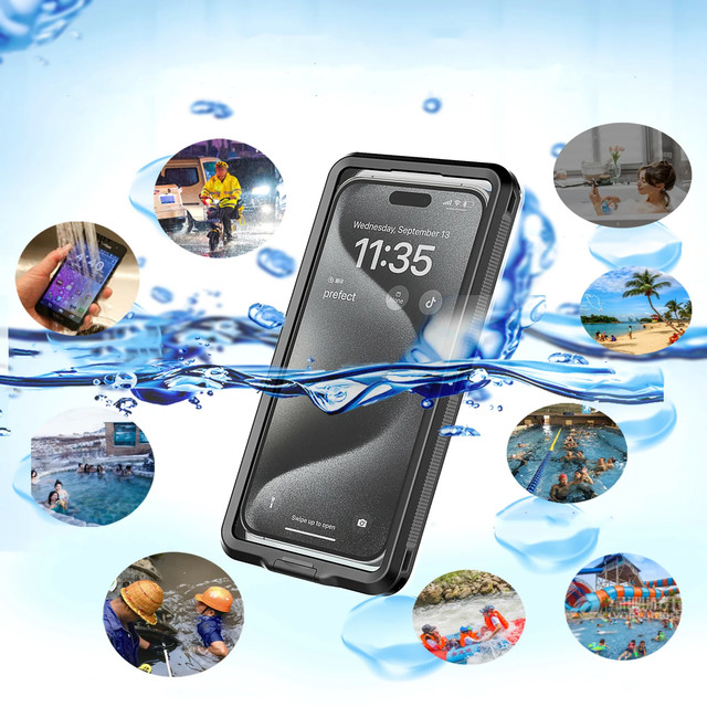 Waterproof case waterproof IPX68 universal for phones up to 6.9 inches Case water case Leash Alogy Black