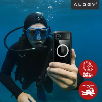 Kryt Alogy HydroArmor™ IP68 pro Apple iPhone 17 Air 6,6", 360° pancéřovaný kryt s průhlednou zadní stranou, kompatibilní s MagSafe, černý