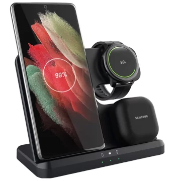 Kabelloses induktives Ladegerät 3in1 Qi 3.0 Fast für Samsung S22 S23 S24 Galaxy Watch Buds Station schwarz