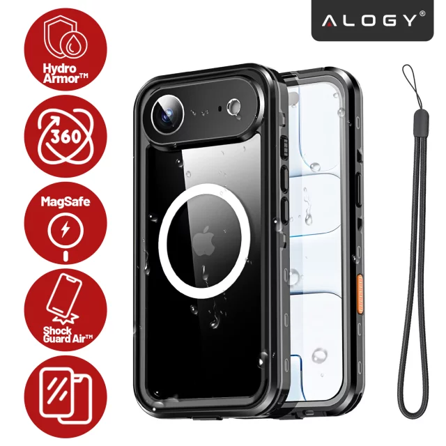 Alogy HydroArmor™ IP68 Case for Apple iPhone 17 Air 6.6", 360° Armored Case with Clear Back, MagSafe Compatible, Black