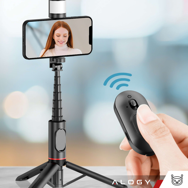Selfie tyč Bluetooth stick Alogy Tripod Držák telefonu na stativ na fotografie s dálkovým ovládáním 75,8 cm černý