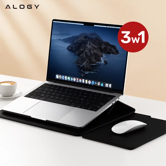 Torba na laptopa Alogy FlexCase Pro wielofunkcyjna rozkładana z podstawką i podkładką na myszkę do Macbooka 13/ 14" Czarna