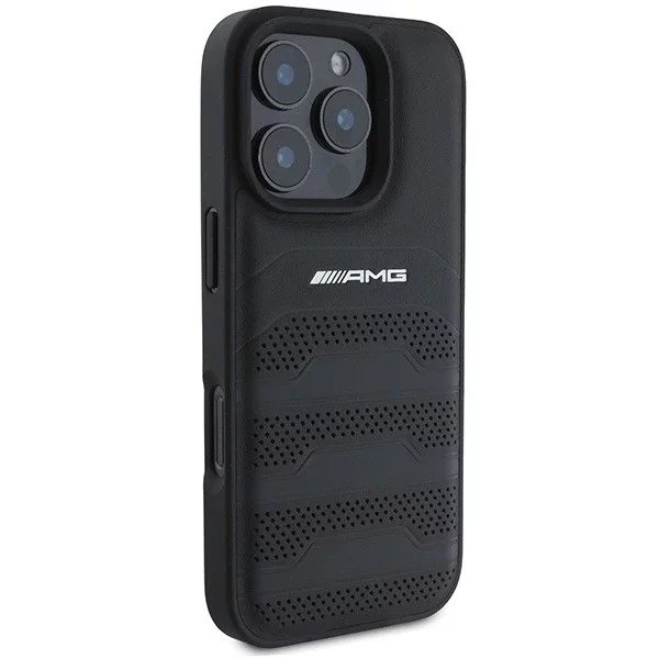 iPhone 16 Pro Max Case AMG Leather Debossed Lines Black