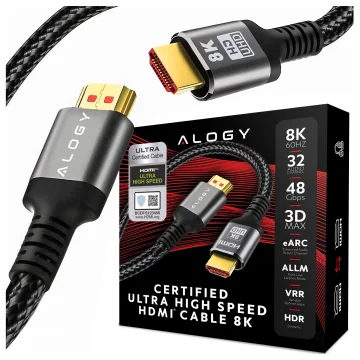 Kabel HDMI 2.1 Alogy 2m 8K PREMIUM ULTRA High Speed 60Hz 48GBps Czarny