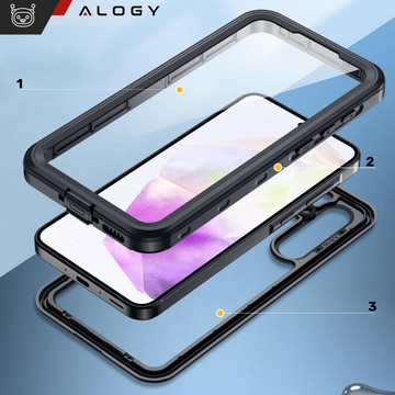 Case for Samsung Galaxy A35 5G Armored Waterproof IP68 360 Armor Case Built-in Glass Alogy Black