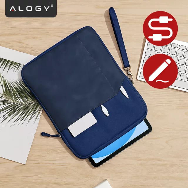 Torba Wsuwka Uniwersalna na tablet laptop 12–13" z Smyczką i Kieszonką, Ochronna, Wodoodporna, Miękkie Wnętrze Alogy SleeveBag™ – Etui do MacBook, iPad, Samsung, Lenovo, Xiaomi, Granatowy