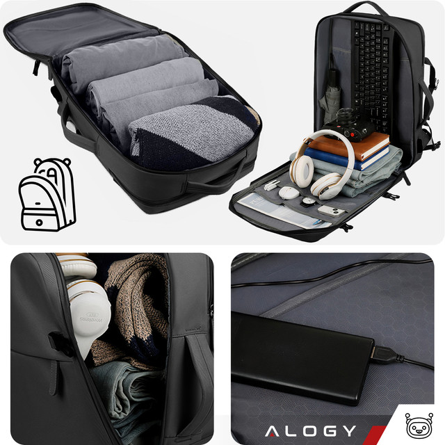Alogy Backpack for Laptop Travel Accessories 46x32x15 cm for Work School Plane Travel Men's Women's Black